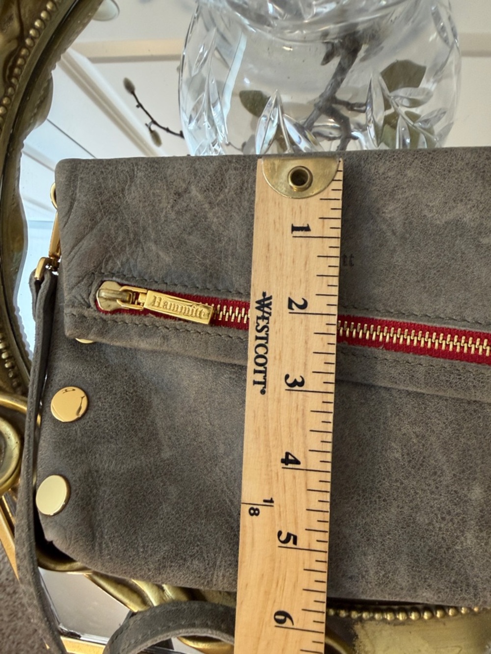 Hammitt Gray Suede Crossbody with Red Zip and Gold Hardware - Picture 10 of 11